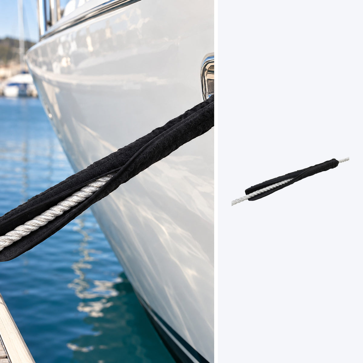 Woolen chafe guard for rope Ø 14/22 mm black - in use