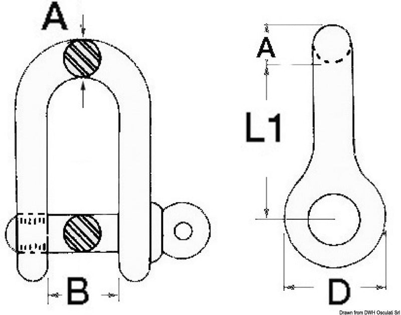 Long shackle with captive pin AISI 316 8 mm (pack of 10) - foto originale Osculati Srl