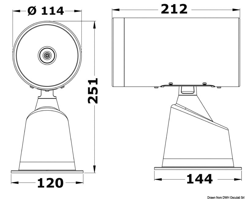 SS electrically controlled spotlight 12 V - foto originale Osculati Srl