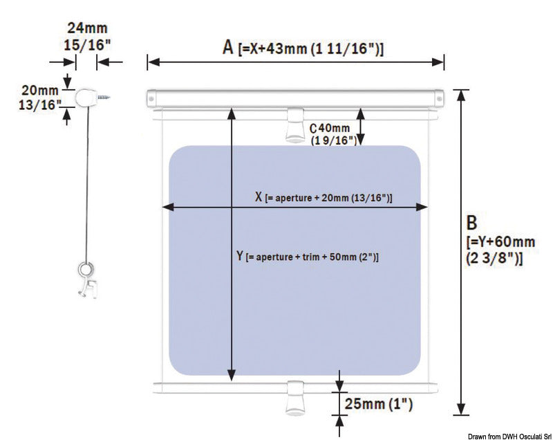 Oceanair roller blind 720 x 320 mm White roller hardware - foto originale Osculati Srl