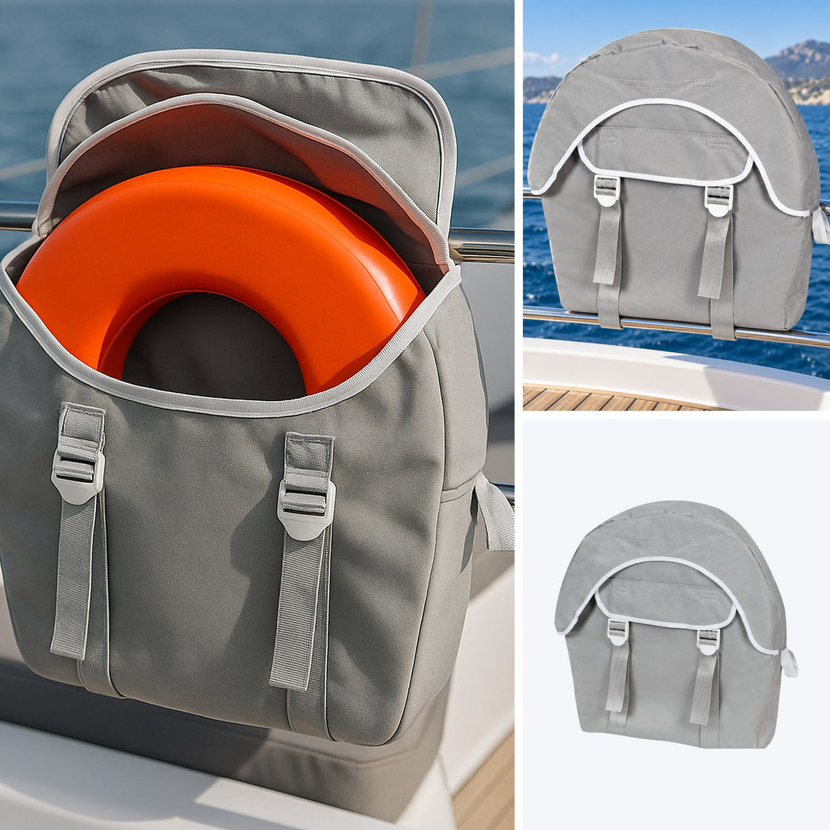Horseshoe lifebuoy w/ grey cover - in use