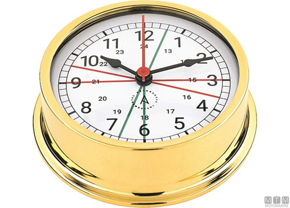 A-Nautic Pacific silent radio-controlled clock 120 mm polished brass - original photo Motomarine Srl