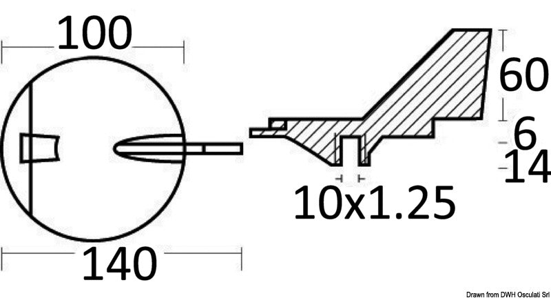 Tecnoseal Aluminium fin anode rightward bend 100/220 HP - foto originale Osculati Srl