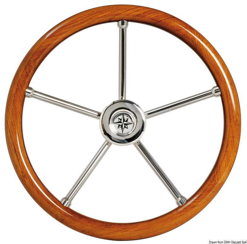 Steering wheel w/ teak outer ring 400 mm - foto originale Osculati Srl