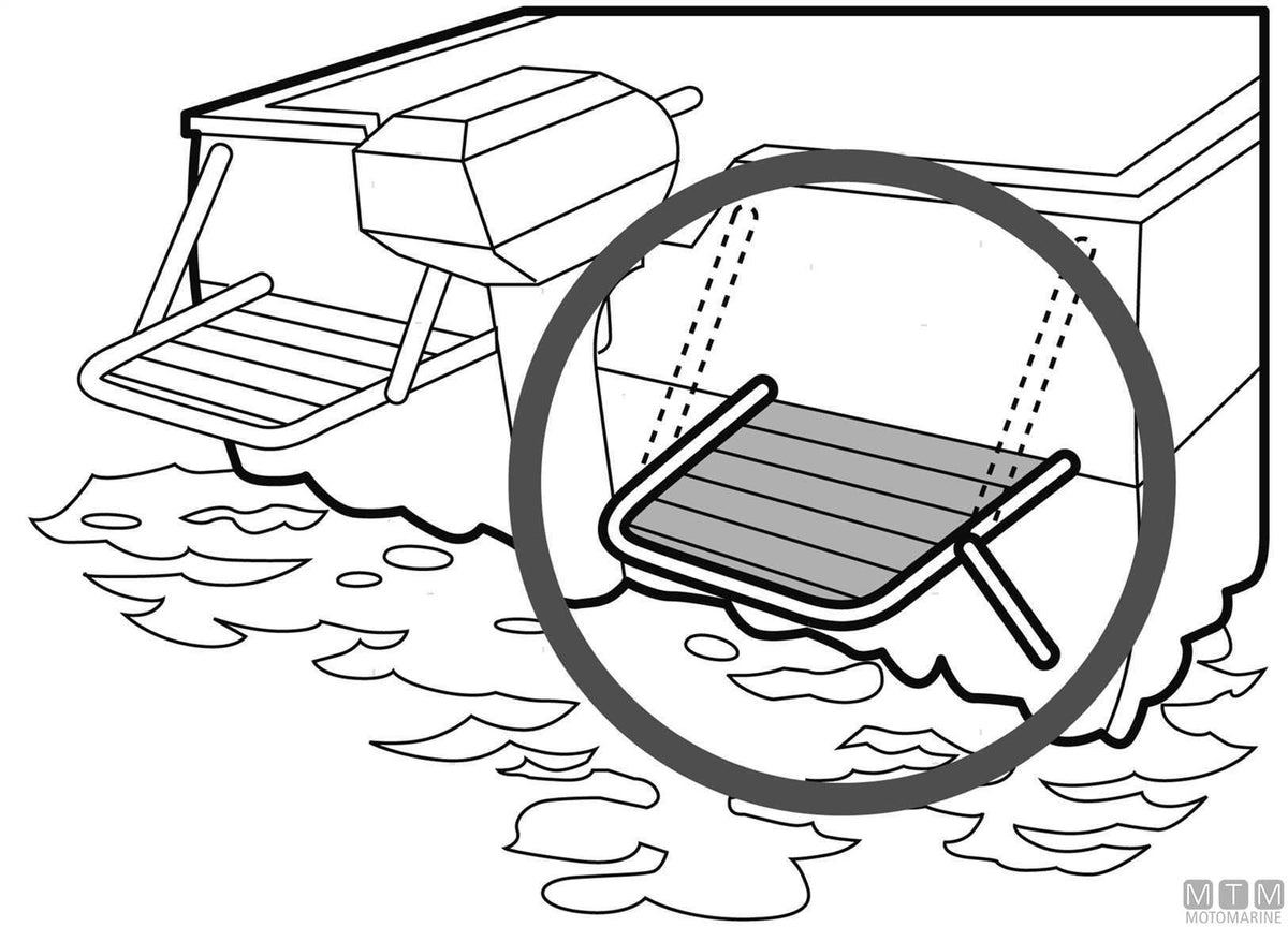 Minox L swim platform 390x450 mm, AISI 316 stainless steel and wood - original photo Motomarine Srl
