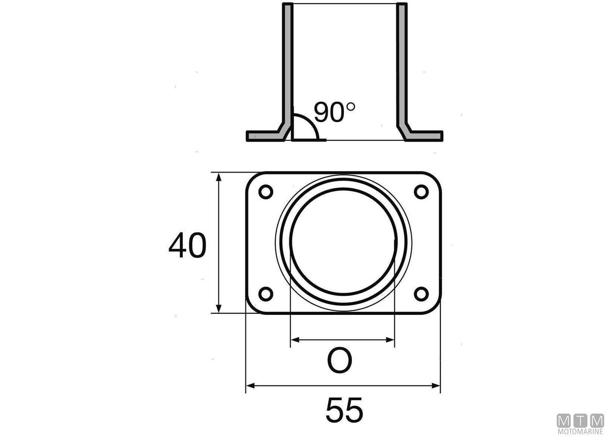 Square base 90° Ø25 mm stainless steel 316 cast - original photo Motomarine Srl
