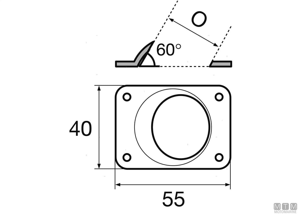 Square welding base 60° Ø25 mm stainless steel 316 - original photo Motomarine Srl