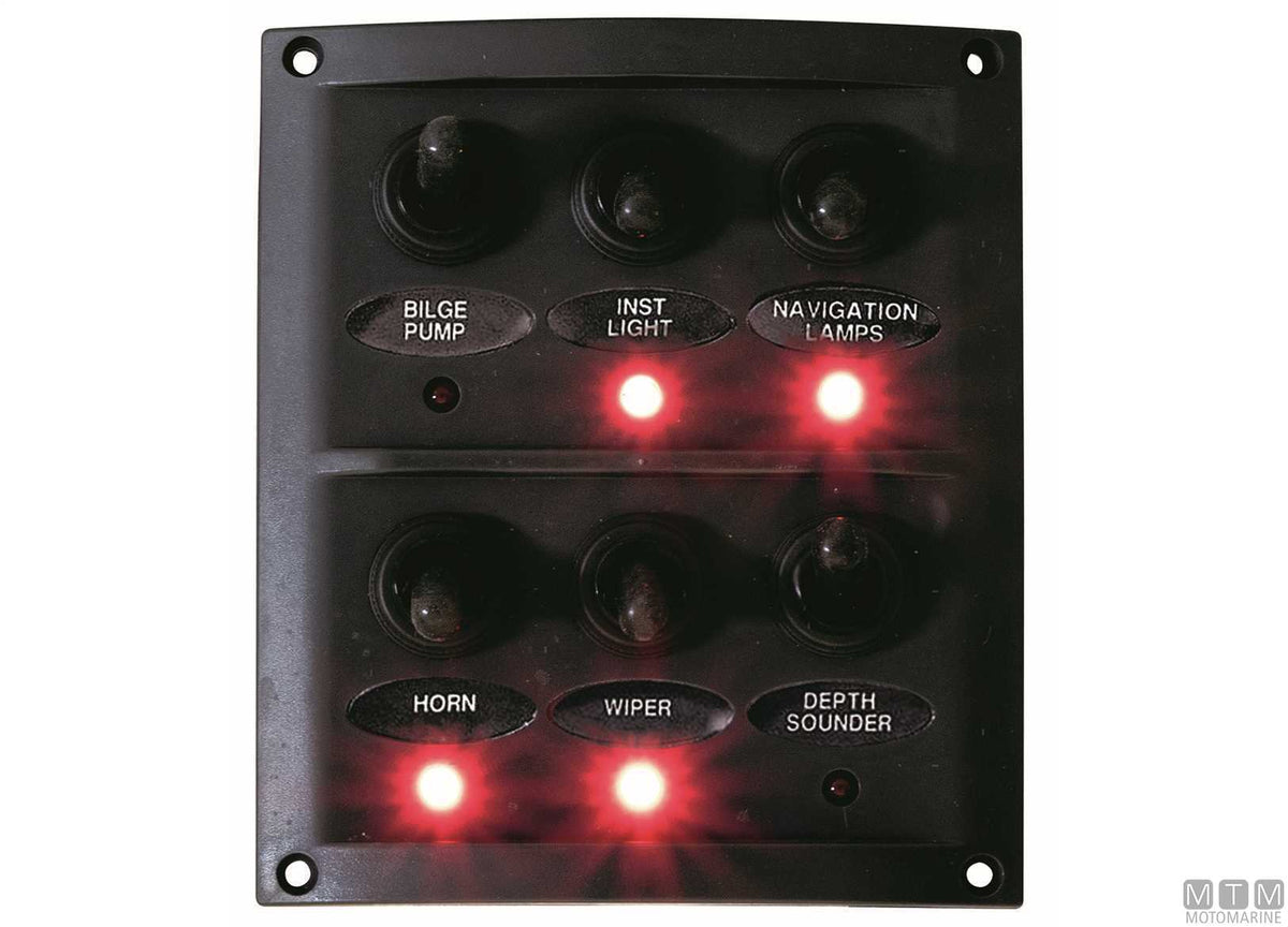 Panel with LED lever switches, 6 positions, 125x90 mm - original photo Motomarine Srl