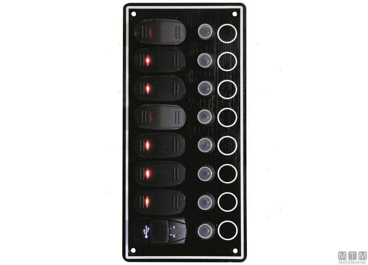 Aluminium panel with rocker switches, 7+1 positions - original photo Motomarine Srl
