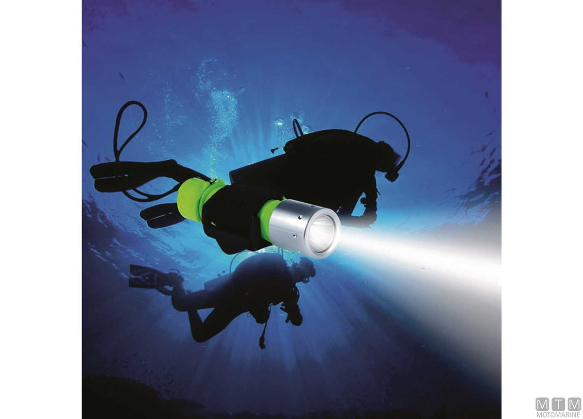 Waterproof LED diving torch, yellow, with lanyard, L 14 cm - original photo Motomarine Srl