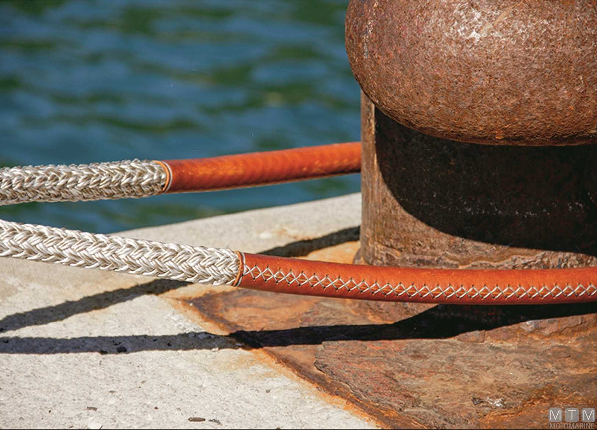 Beige braided mooring line with eye splice, 75 cm, Ø24 mm, 16 m - original photo Motomarine Srl