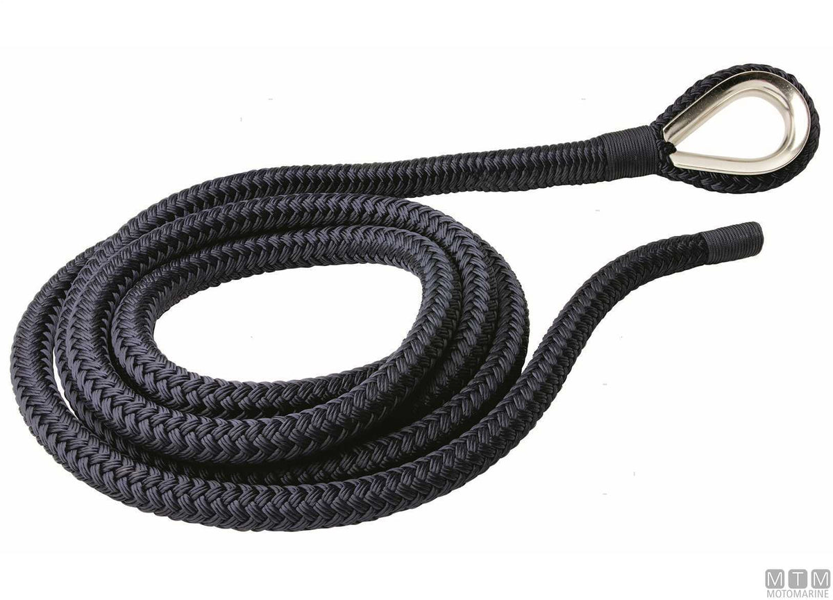 Blue braided mooring line with stainless steel thimble Ø28 mm 16 m - original photo Motomarine Srl