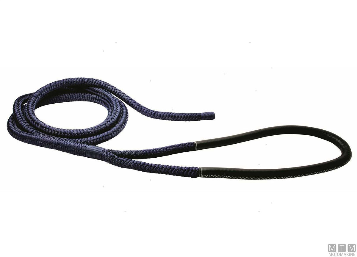 Mooring braid blue with black leather eye splice 75 cm Ø24 mm 20 m - original photo Motomarine Srl