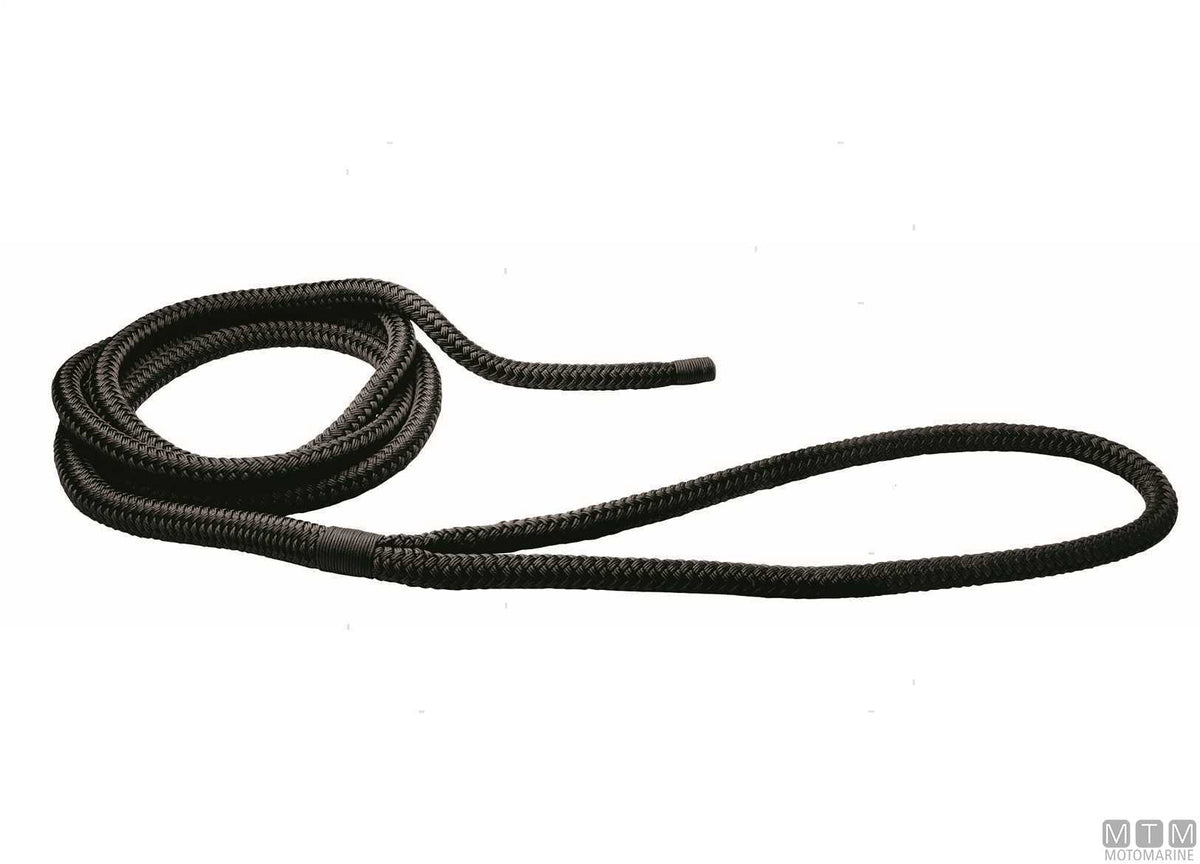 Black braided mooring line with black leather-covered eye, 75 cm, Ø24 mm, 20 m - original photo Motomarine Srl