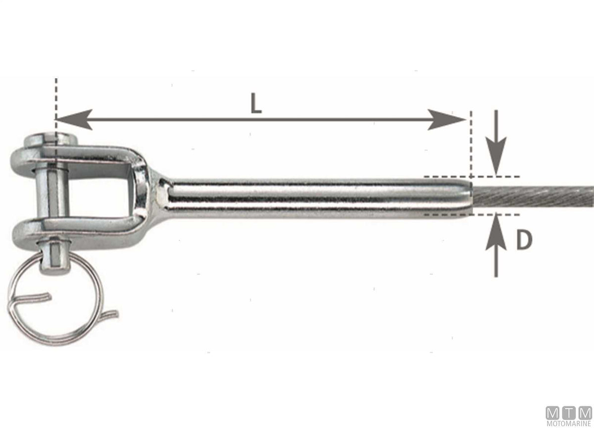 Swage fork terminal for Ø5 mm wire, stainless steel 316 - original photo Motomarine Srl