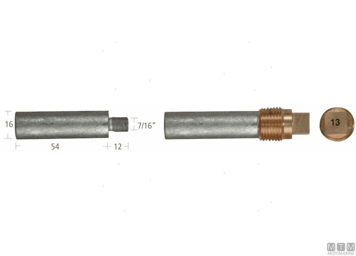 Zinc pencil anode with plug General Motors 16x54 mm - original photo Motomarine Srl