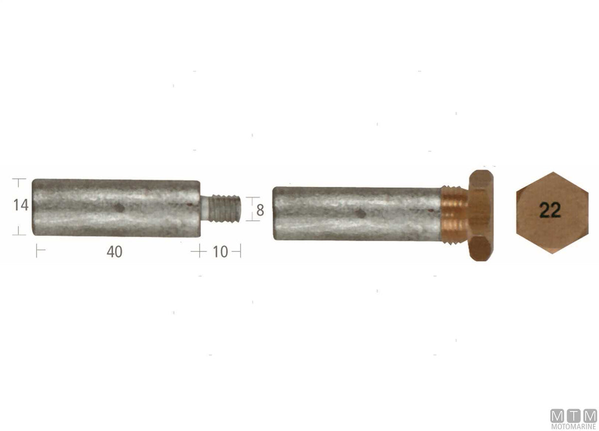 Zinc pencil anode with plug VM 14x40 mm - original photo Motomarine Srl