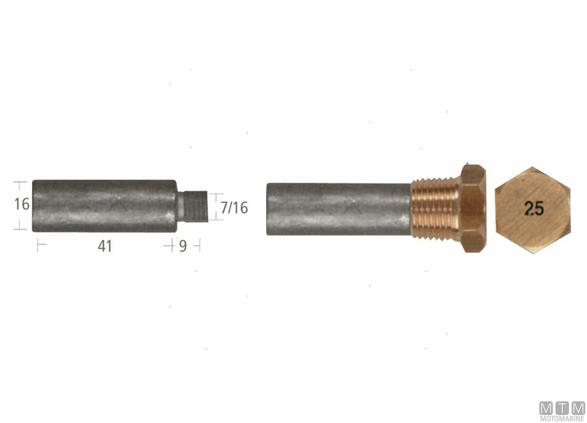 Zinc pencil anode Caterpillar 16x41 mm - original photo Motomarine Srl