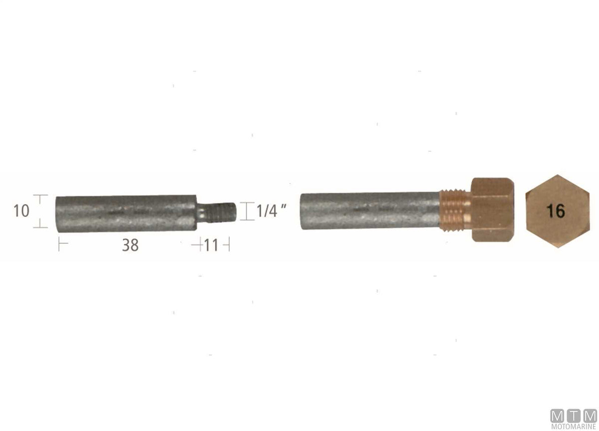 Caterpillar bar anode with plug Ø10x38 mm, zinc - original photo Motomarine Srl