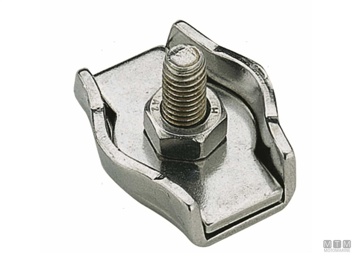 Flat wire rope clamp for Ø5 mm cable in stainless steel - original photo Motomarine Srl