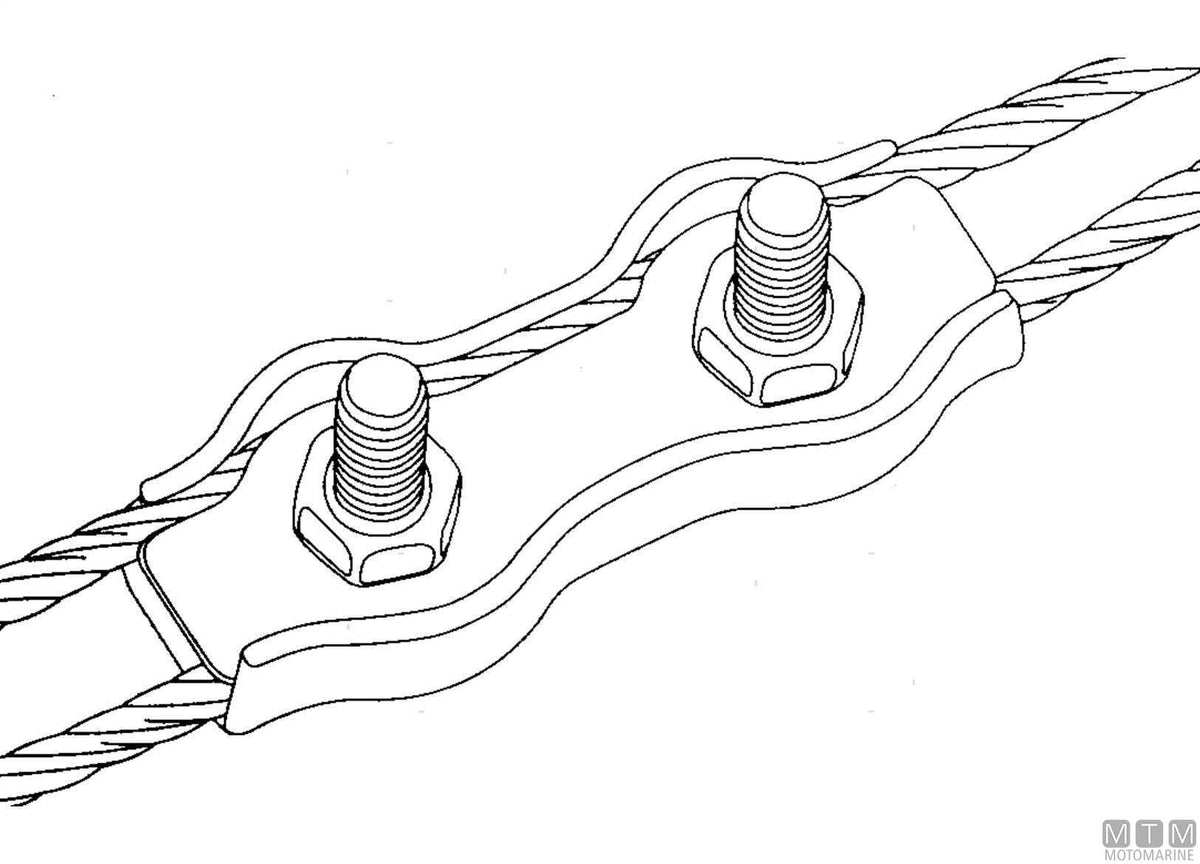 Double flat wire rope clamp for Ø4 mm cable in stainless steel - original photo Motomarine Srl