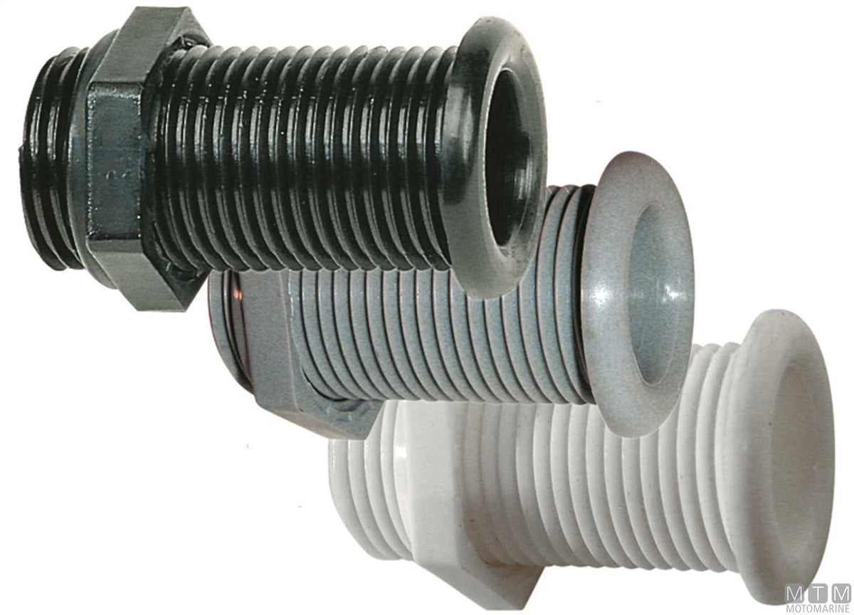 Black standard through-hull fitting for Ø22.7 mm plugs - original photo Motomarine Srl