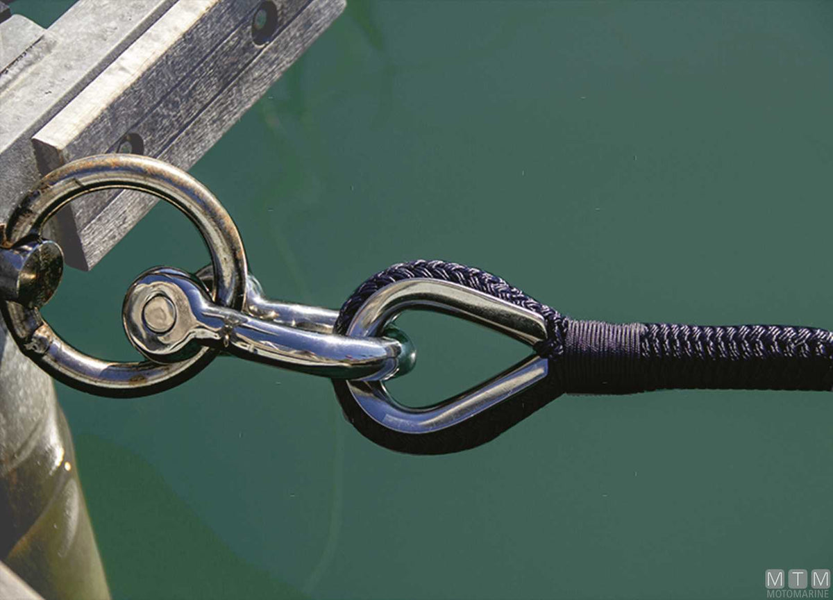 Blue braided mooring line with stainless steel thimble Ø28 mm 16 m - original photo Motomarine Srl
