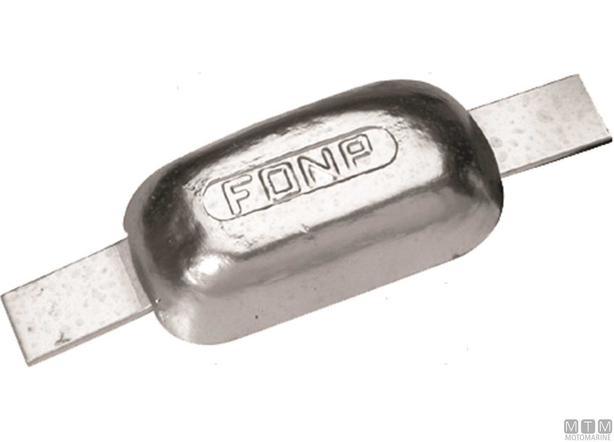 Oval plate anode with weld-on insert L200 mm 2.2 kg zinc - original photo Motomarine Srl