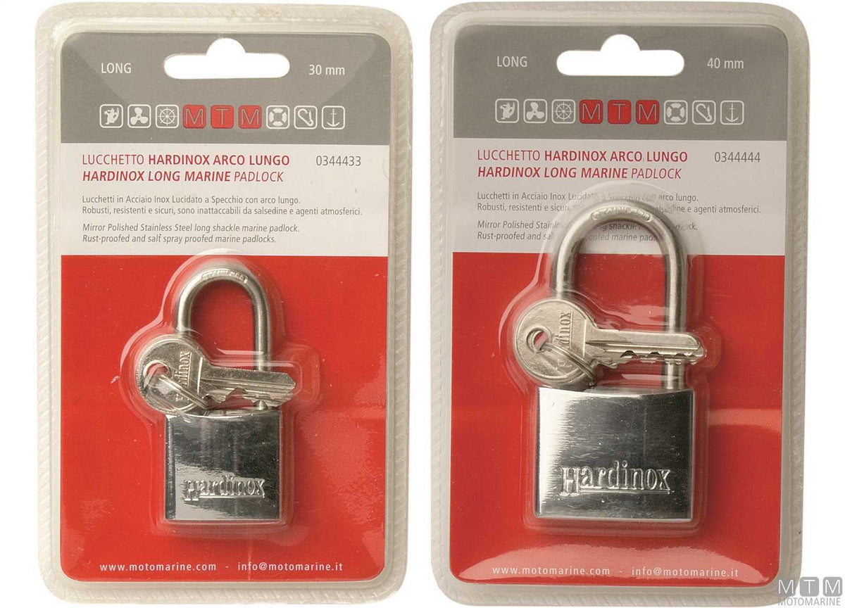 Hardinox padlock 30 mm long shackle stainless steel - original photo Motomarine Srl