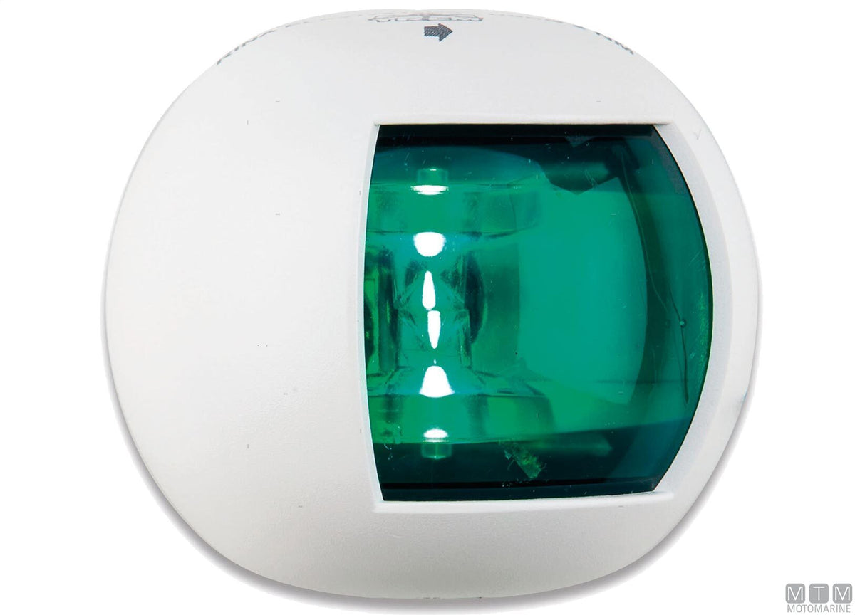 LED navigation sidelight, green, half-dome, white, 70x63 mm - original photo Motomarine Srl