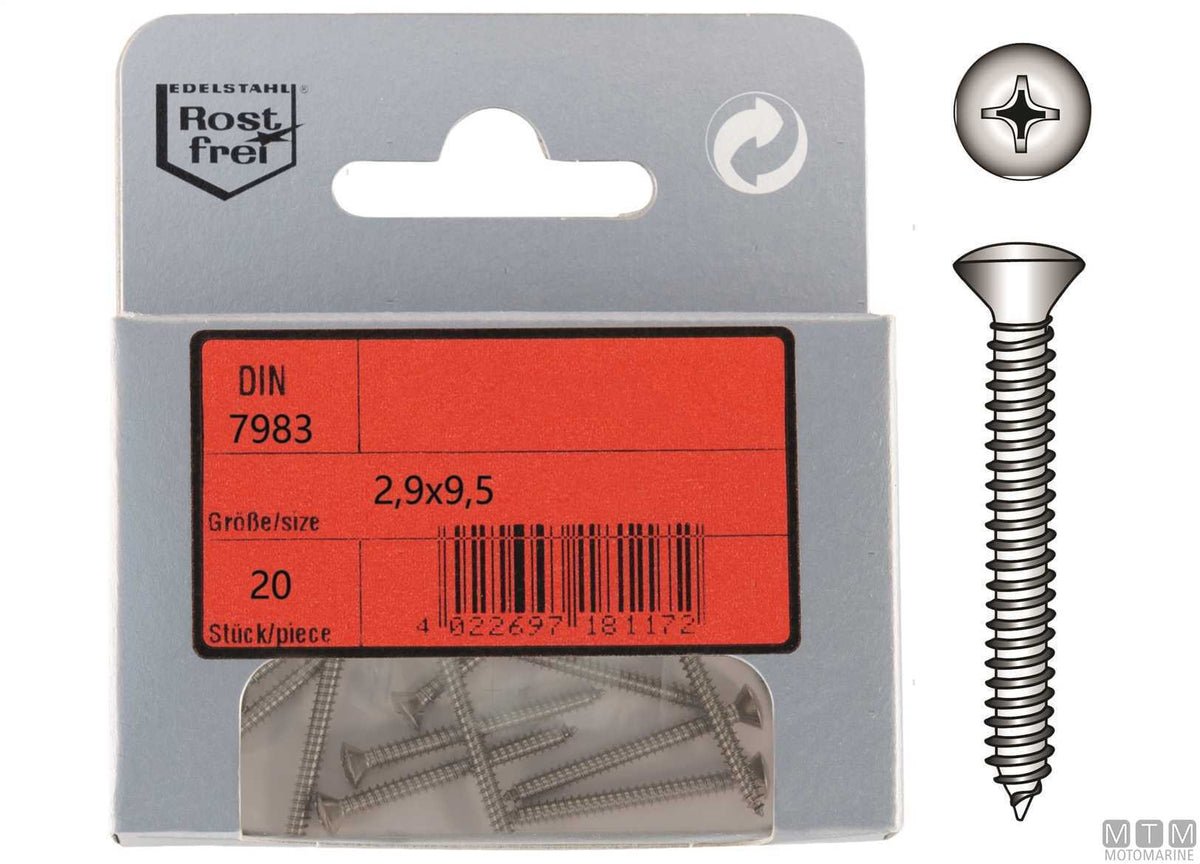 DIN7983 A4 stainless steel raised countersunk tapping screws Ø4.2x38 mm 12 pcs - original photo Motomarine Srl