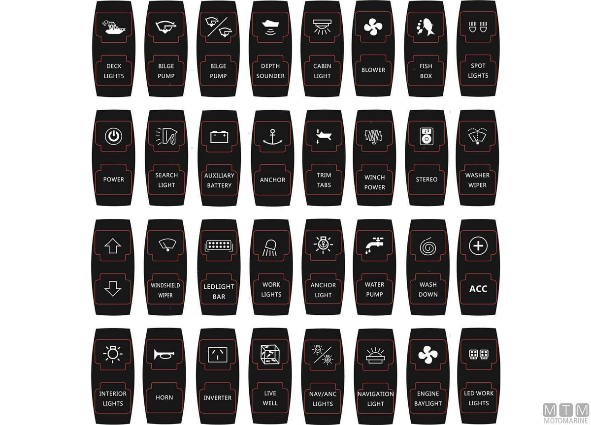 Rocker switch label (ON)-OFF 5 terminals - original photo Motomarine Srl