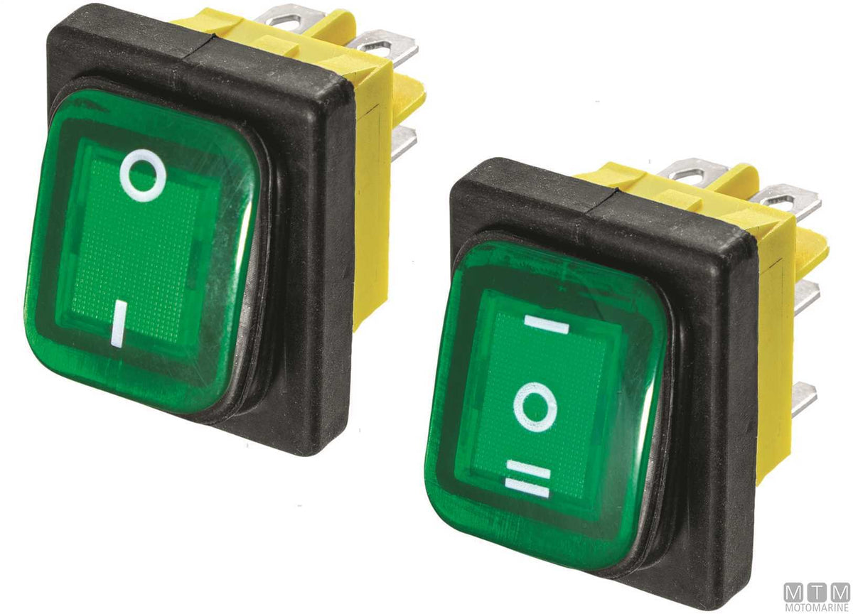 Green ON-OFF-ON rocker switch 20 A 6 terminals - original photo Motomarine Srl