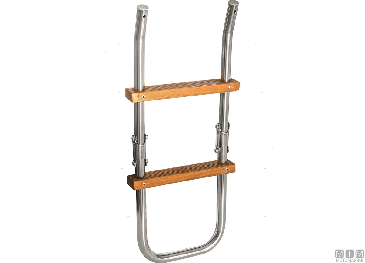 4-step ladder, platform mount Ø22/25 mm, AISI 316 stainless steel and wood - original photo Motomarine Srl