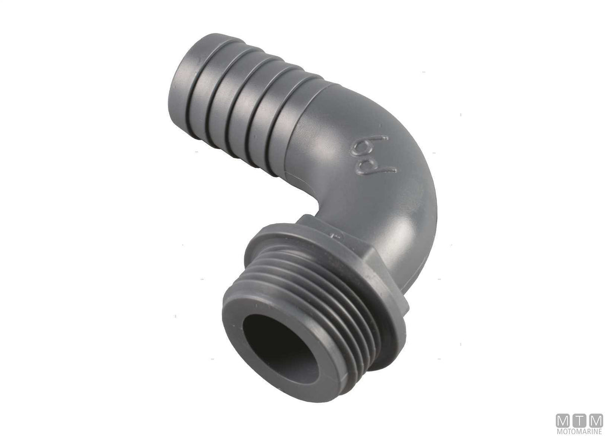 Elbow hose barb, male 3/4 x 22 mm, glass-reinforced polypropylene - original photo Motomarine Srl