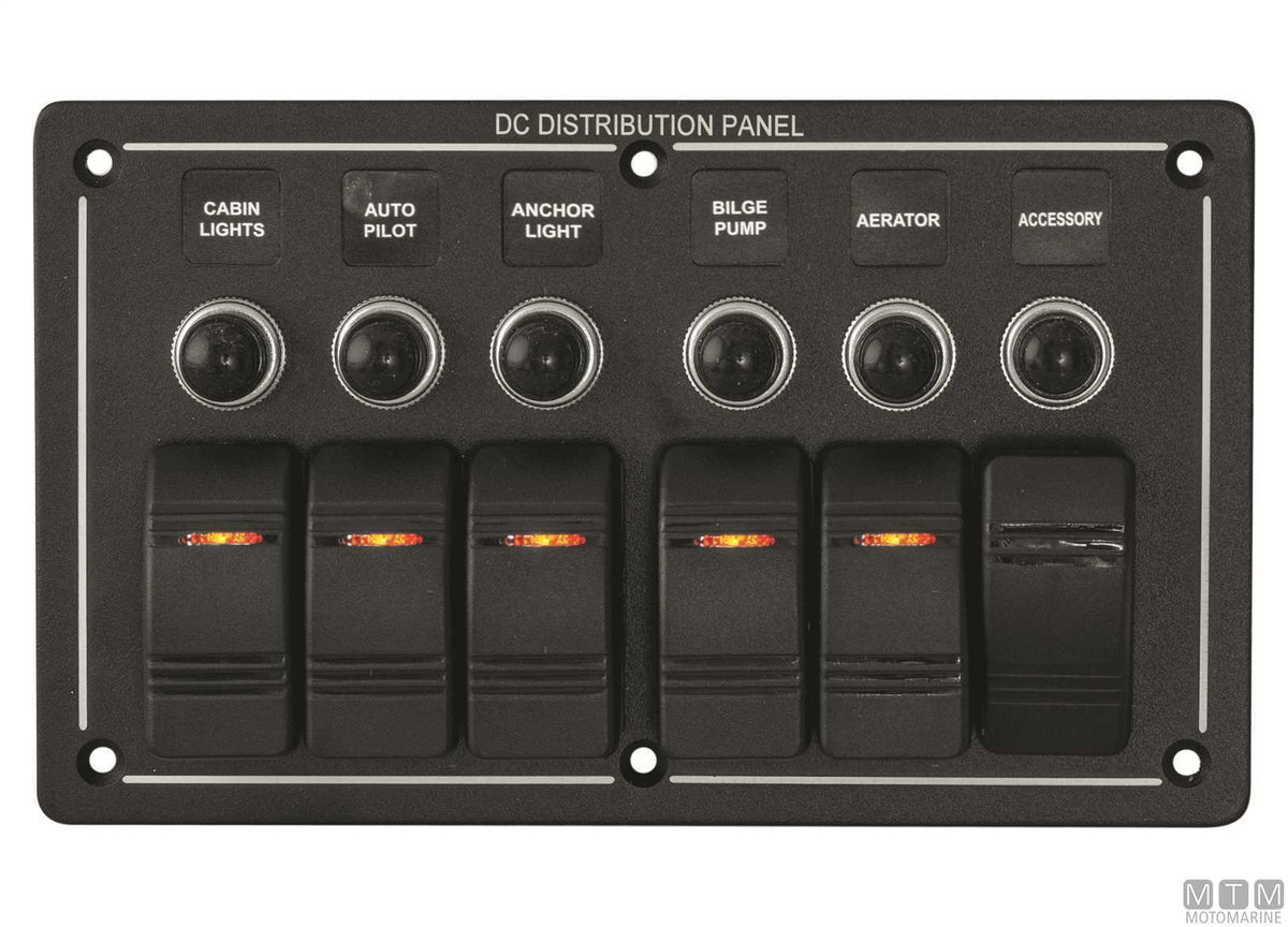 Black aluminium panel with 4-position rocker switches - original photo Motomarine Srl
