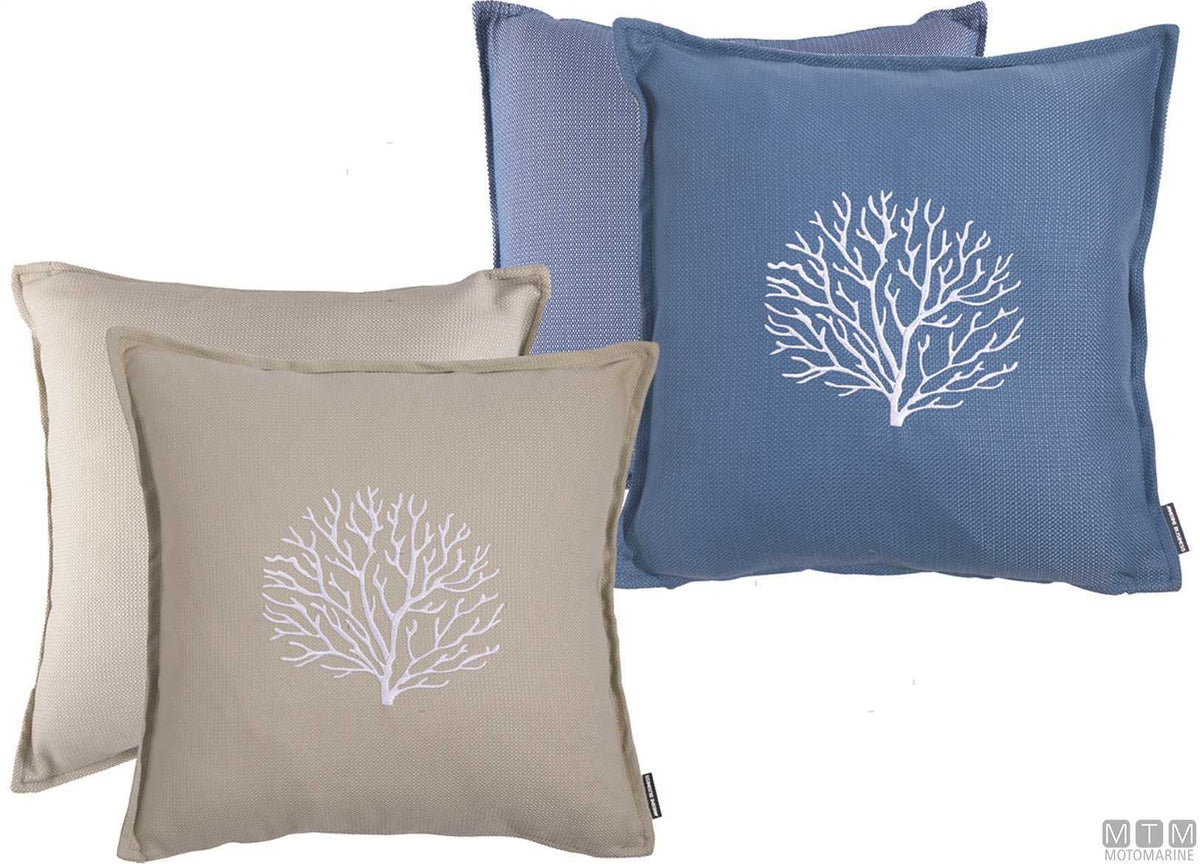 MB Aruba embroidered waterproof cushions set of 2, 45x45 blue - original photo Motomarine Srl