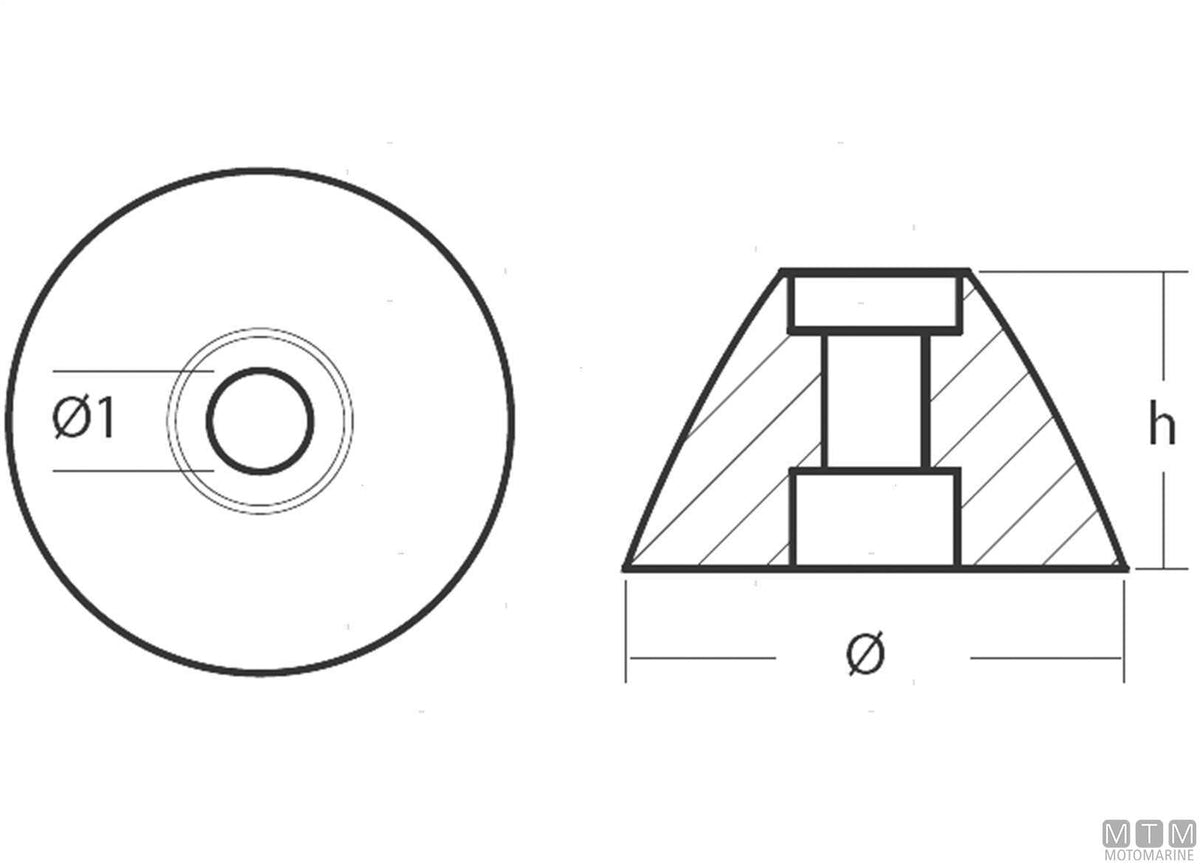 Aluminium nose cone anode for Sleipner SE30>55 bow thruster - original photo Motomarine Srl