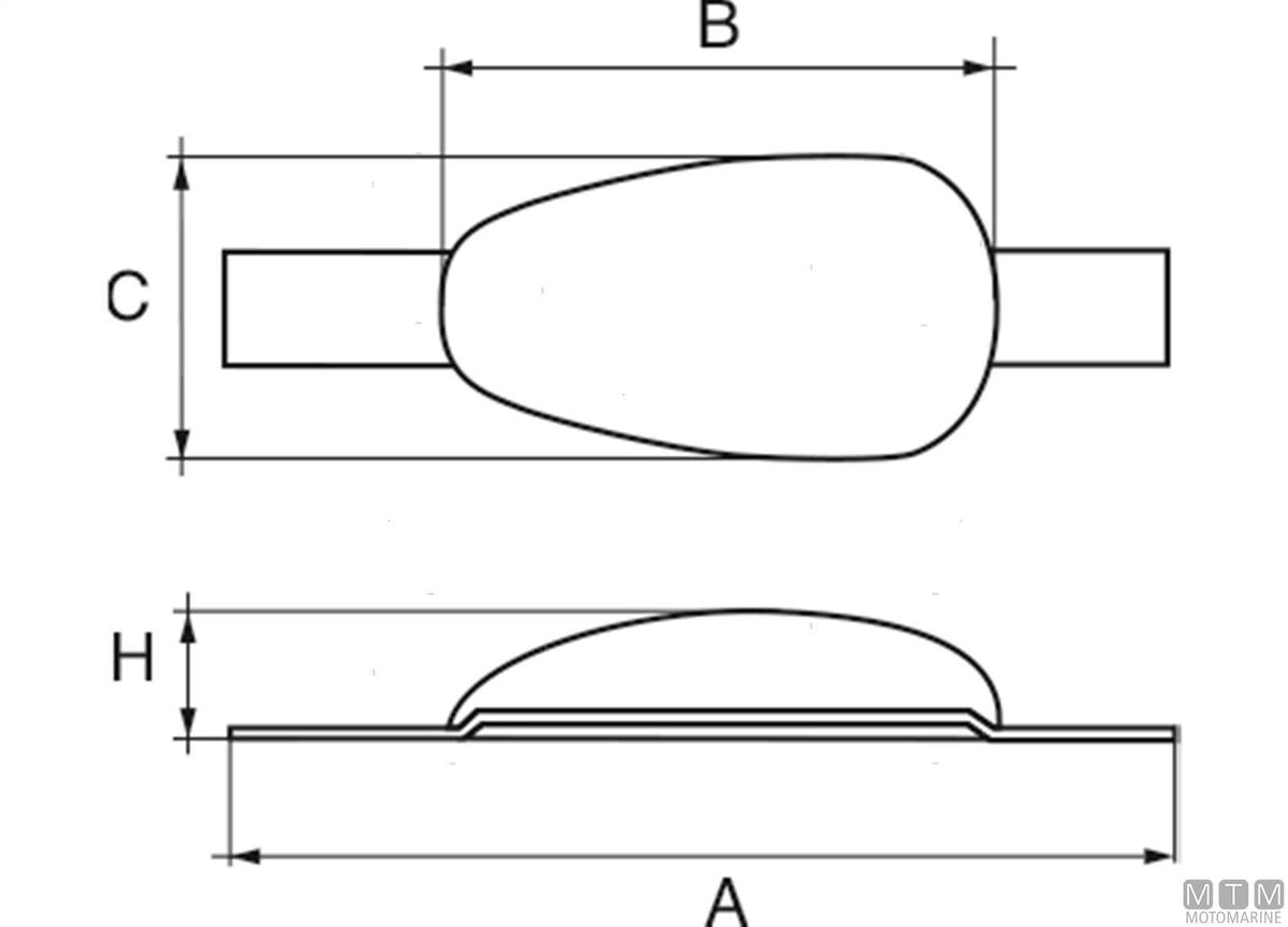 Drop-shaped plate anode with weld-on insert L120 mm 1.8 kg zinc - original photo Motomarine Srl