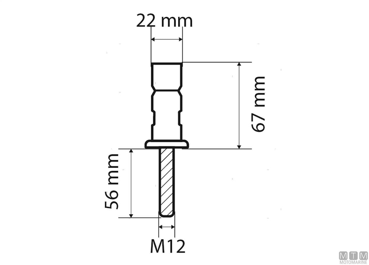 Base with pin for stanchion Ø30 mm stainless steel 316 - original photo Motomarine Srl