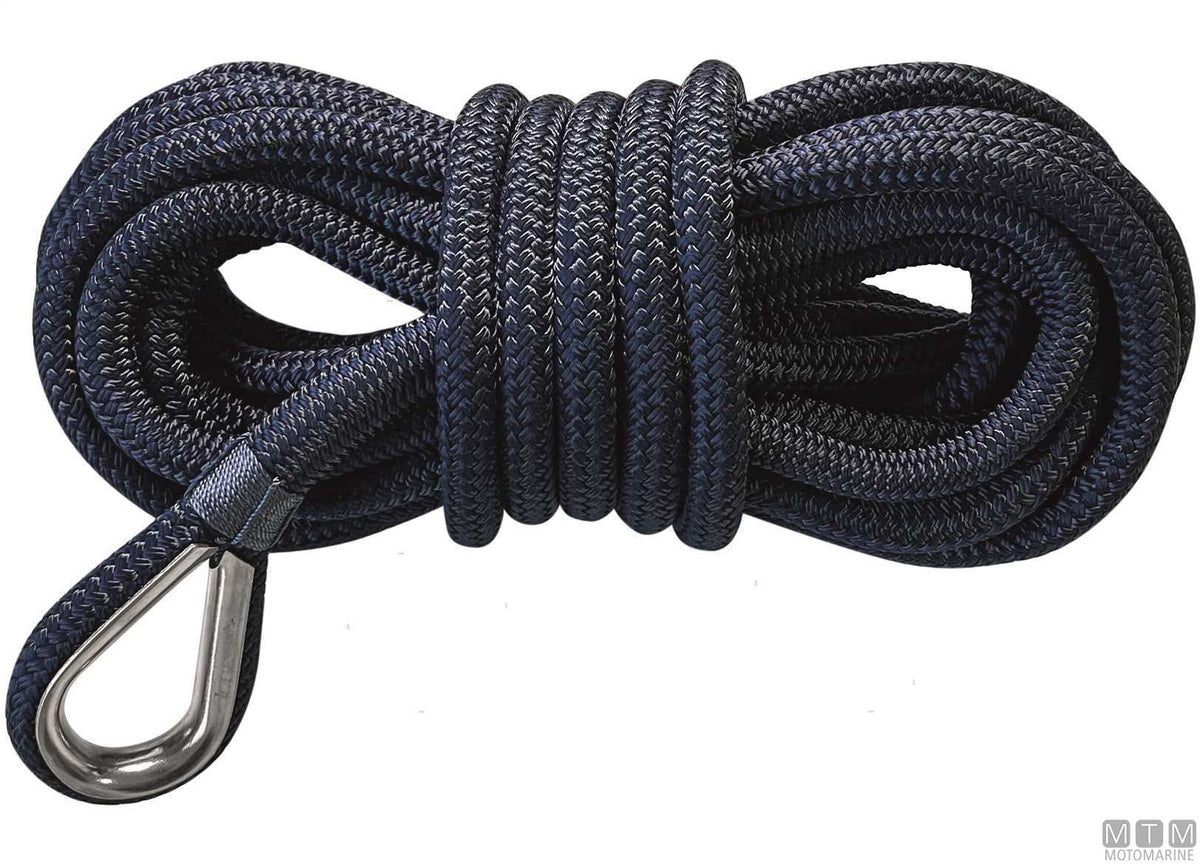 Navy blue 16-strand mooring braid with stainless steel thimble Ø8 mm, 30 m - original photo Motomarine Srl