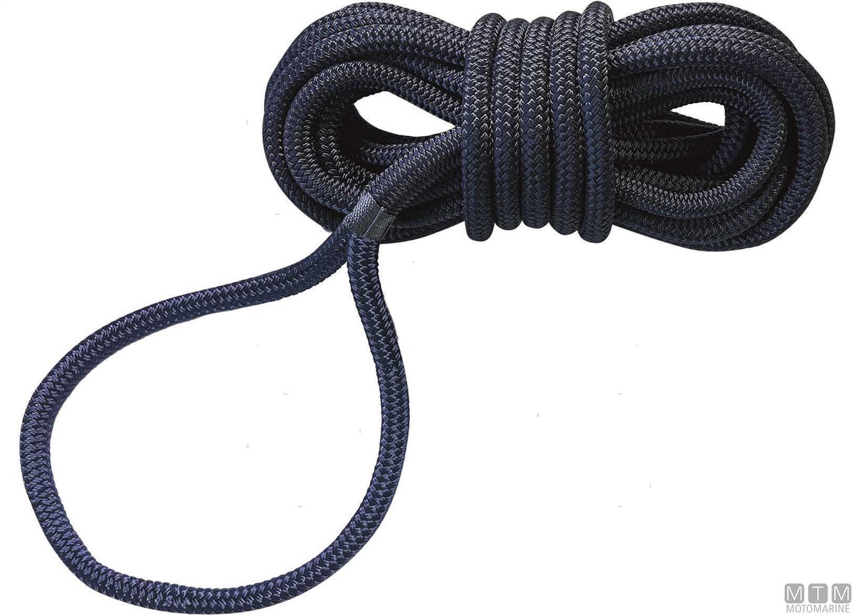 Blue polyester mooring braid with spliced eye Ø12 mm, 8 m - original photo Motomarine Srl
