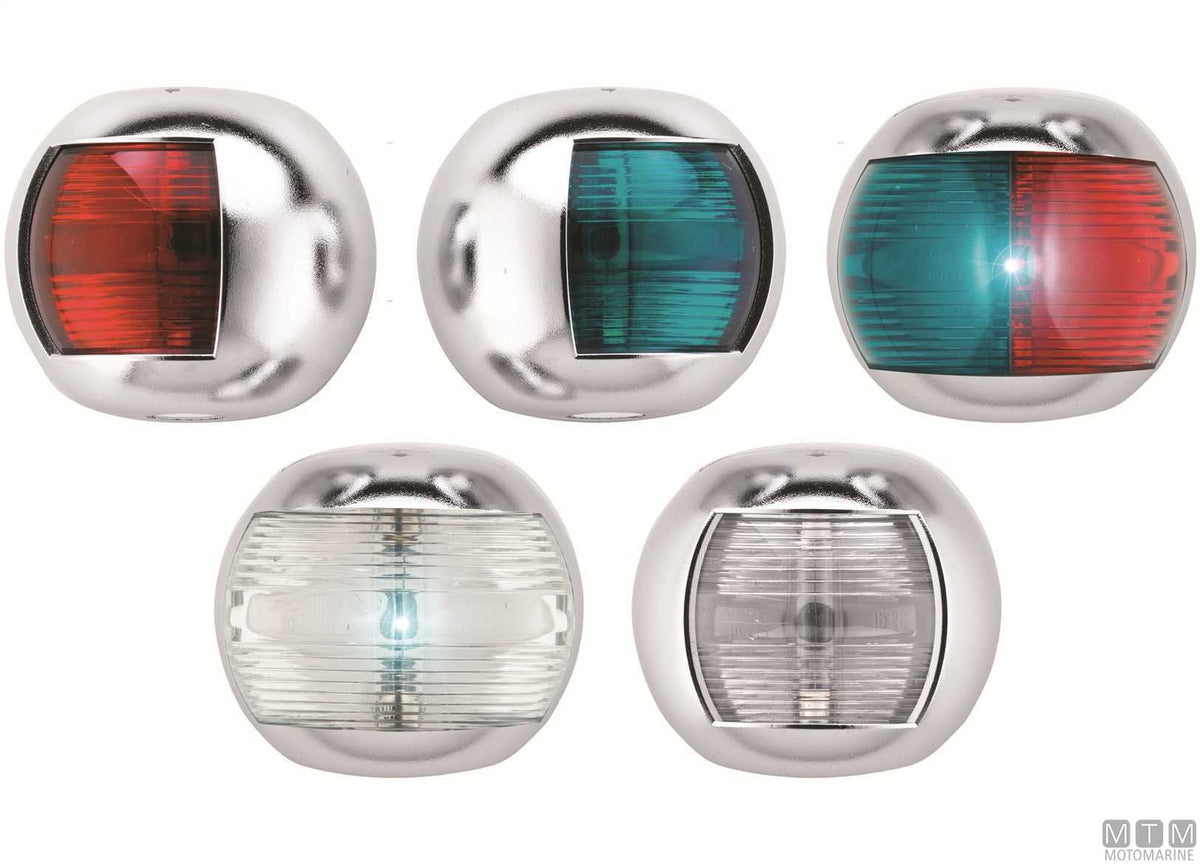 Red side navigation light LED half-dome stainless steel 70x63 mm - original photo Motomarine Srl