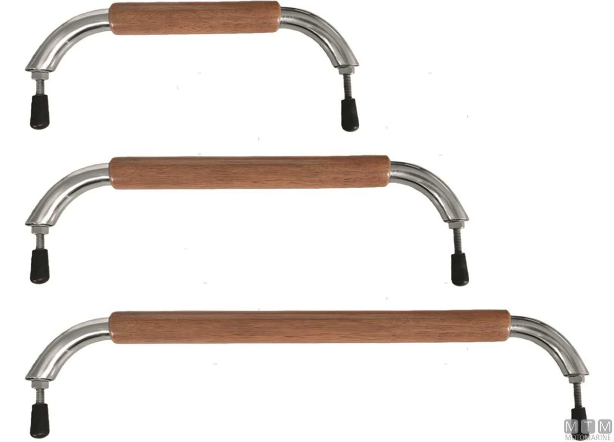 Stainless steel and teak handrail, standard base, L457 mm - original photo Motomarine Srl