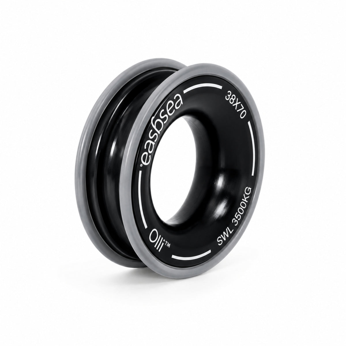 Olli solid ring at 45 degrees showing the mirror-polished body and the rubber edge