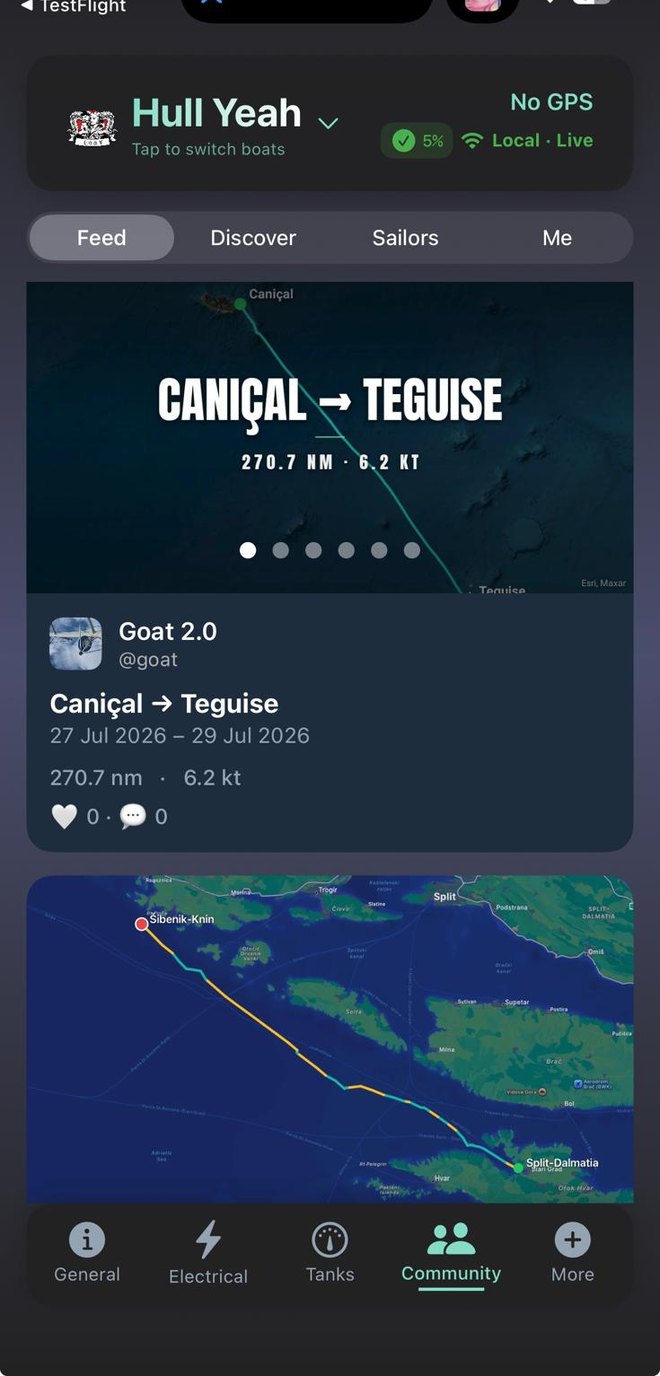 Feed de la comunidad con la tarjeta del viaje Caniçal Teguise