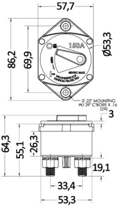 Watertight panel mount circuit breaker 100 A - foto originale Osculati Srl