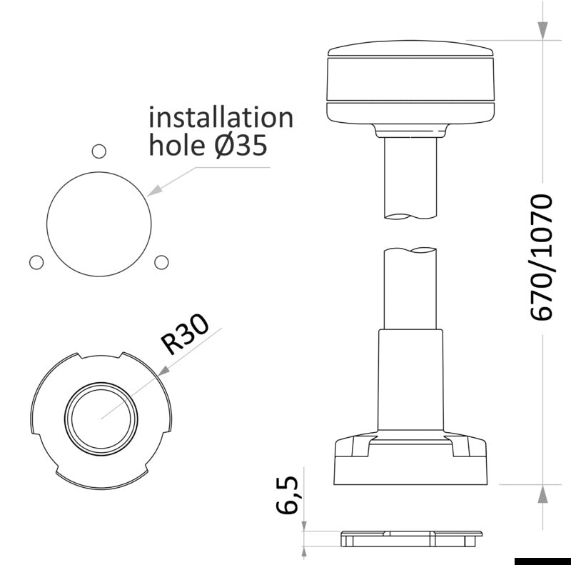 360° wireless white light rod, plastic base 60 cm - foto originale Osculati Srl