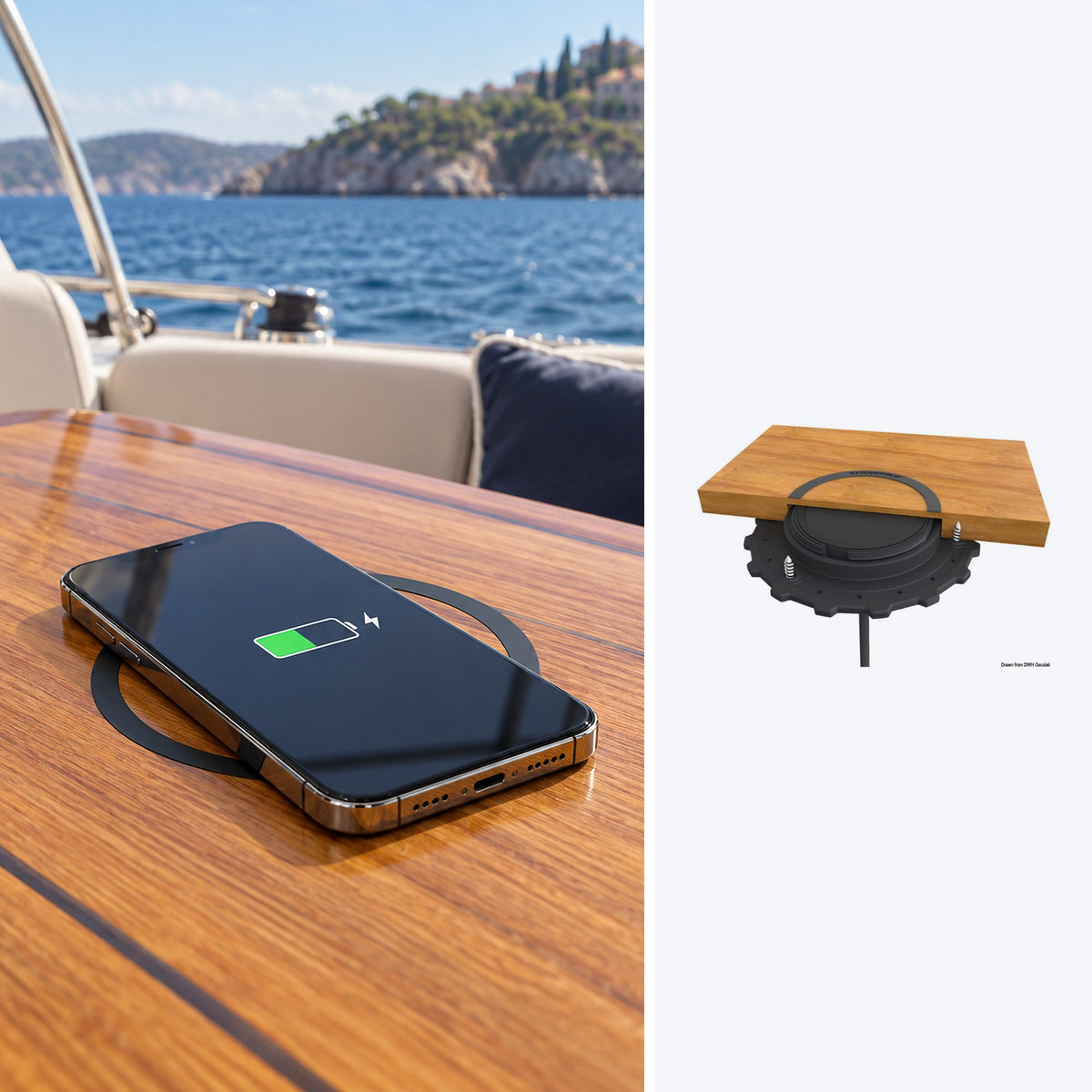 Scanstrut ROKK Hidden watertight wireless charger 10W - in use