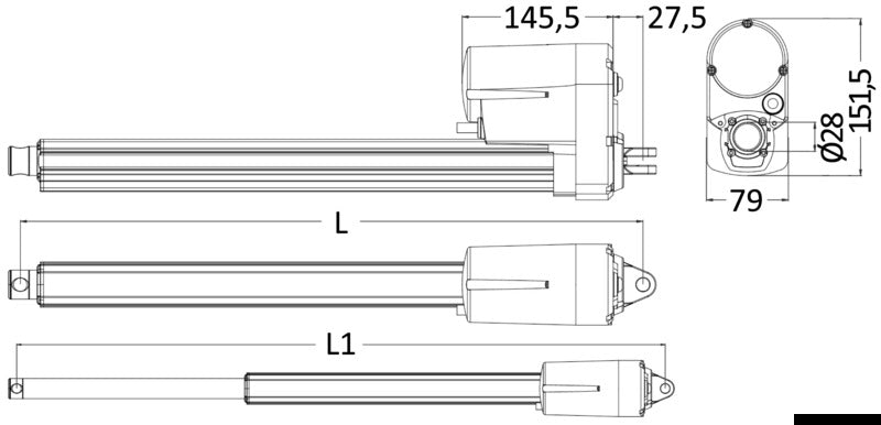 TiMotion MA2 linear electric actuator 600/900mm 12V 400kg - foto originale Osculati Srl